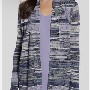 NIC + ZOE Open Front Cardigan Lavender, Gray/Black & Ivory Striped | Size PM